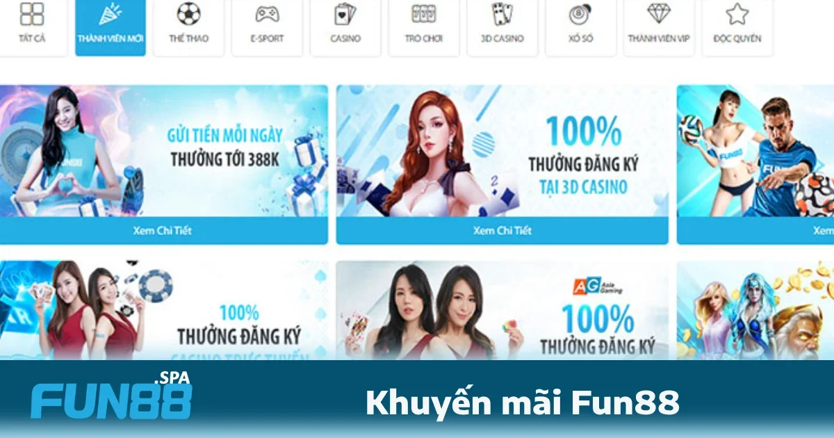 Khuyến Mãi Fun88 2 Khuyến mãi FUN88 liên tục cập nhật các chương trình hấp dẫn, phù hợp cho mọi đối tượng từ người mới bắt đầu cho đến những thành viên thân thiết.