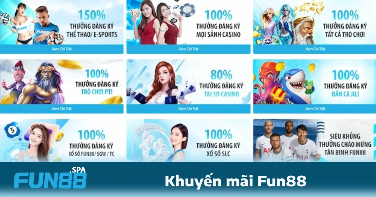 Khuyến Mãi Fun88 3 FUN88 còn nổi bật với các chương trình khuyến mãi theo các sự kiện thể thao lớn